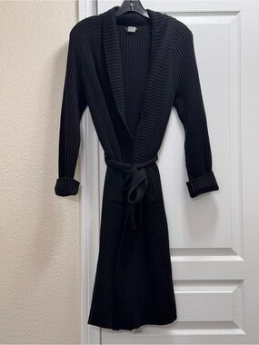 J.Crew Ribbed Knit Long Belted Duster Cardigan Shawl Collar in Black Size PM